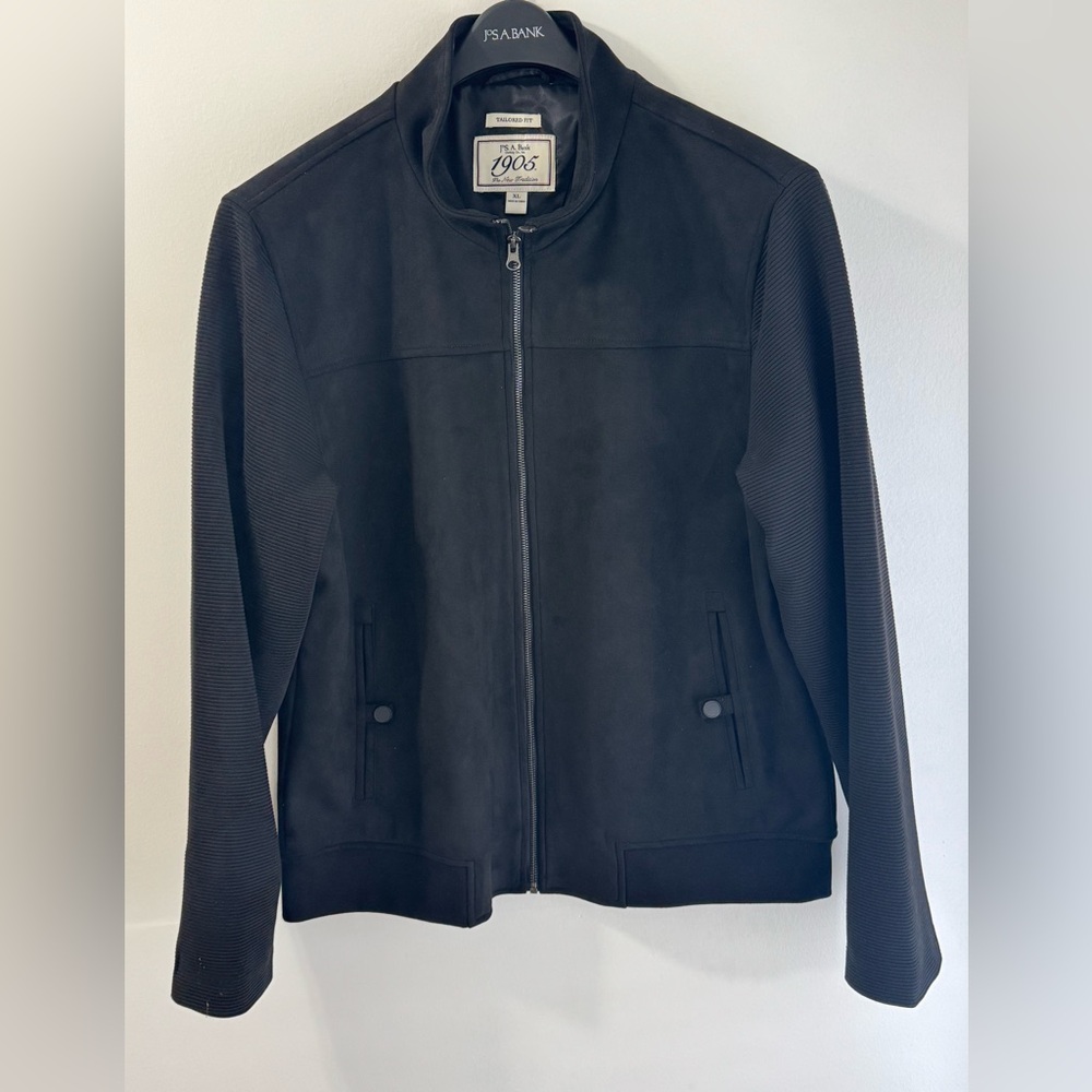 Jos. A. Bank Black Faux Suede Bomber Jacket, XL, New Without Tags, Never Worn